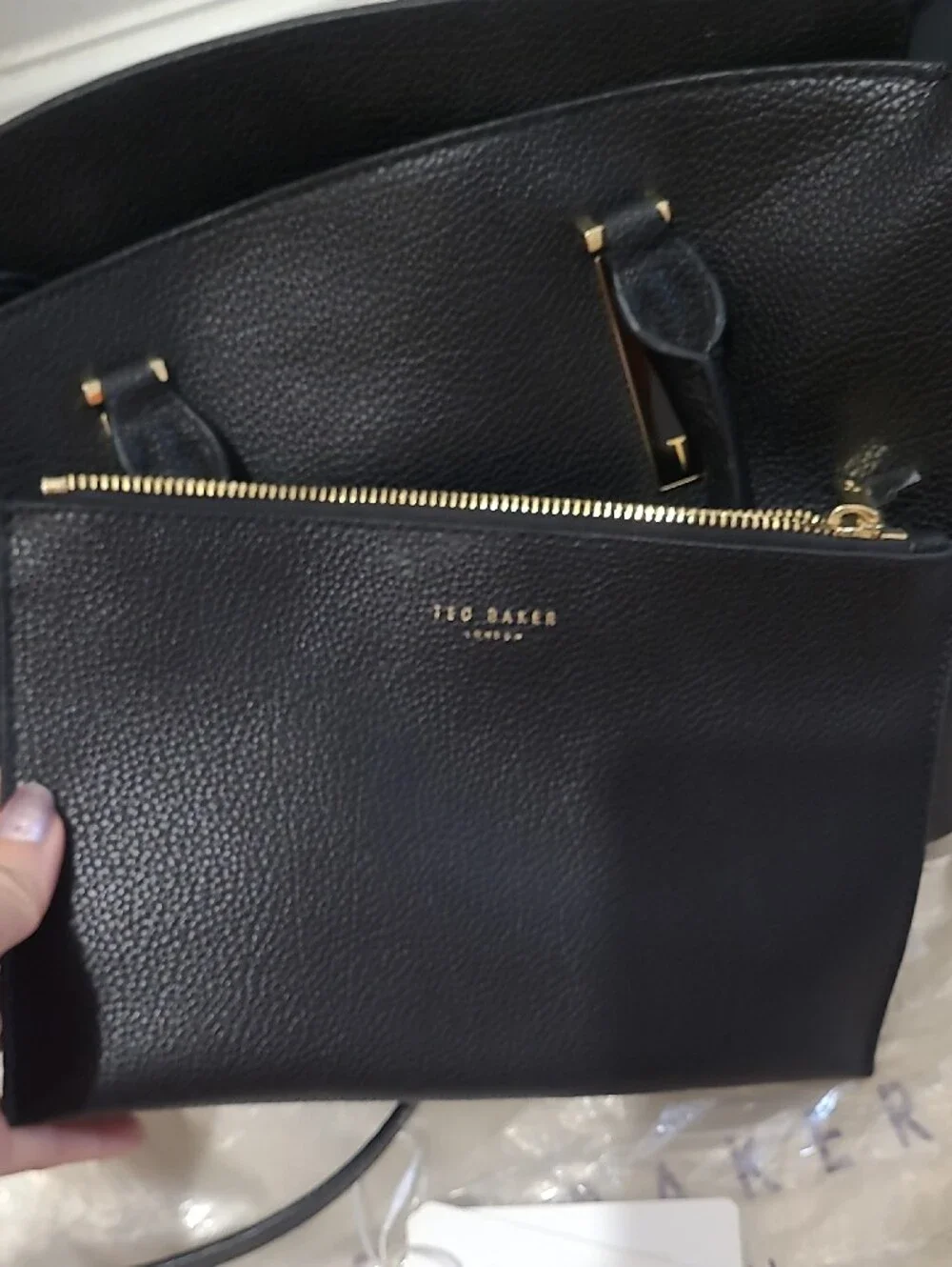 Ted Baker Black Pebbled Leather Satchel Curved Small Shopper